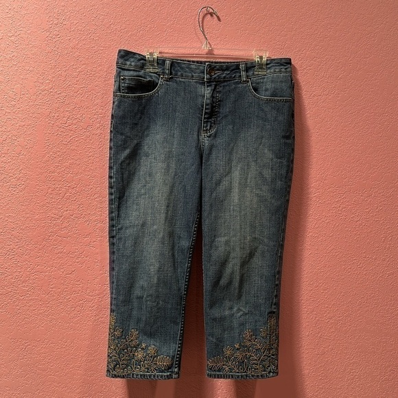 COLDWATER CREEK Floral Embroidered Cropped Pants Size 12 - Picture 1 of 6